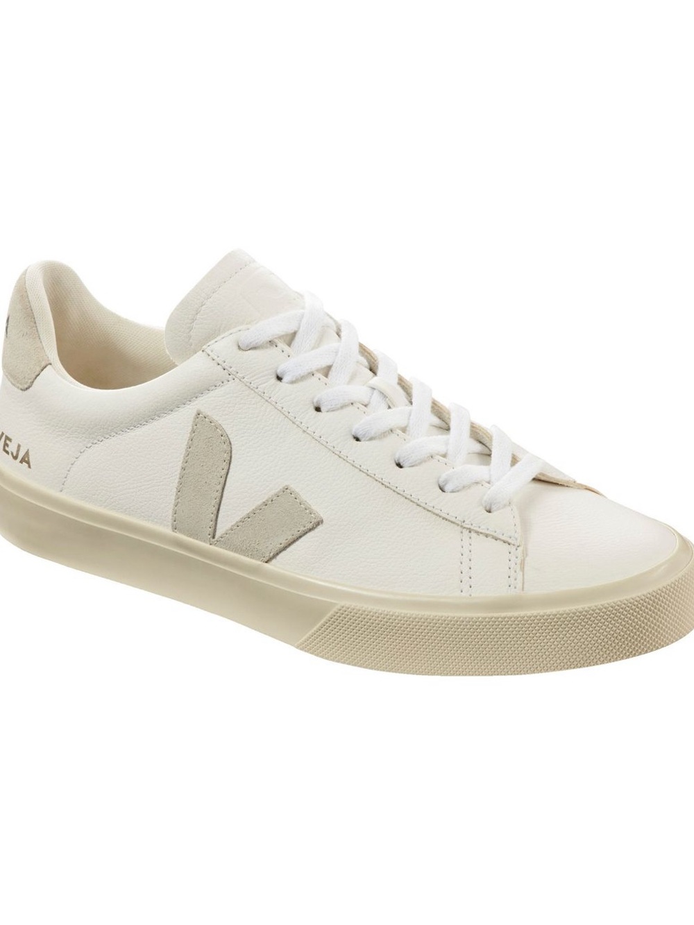 Veja Leather Low-Top Sneaker in Off-White and Light Beige